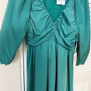 Teal Ruched quarter Sleeve Dress Tuckernuck